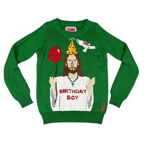 Tipsy Elves Sweater Mens S Birthday Boy Jesus Green Acrylic